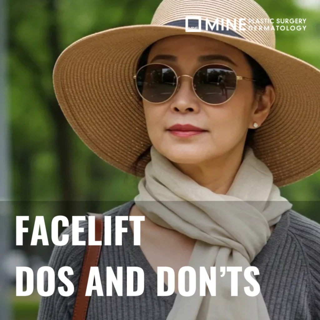 Confident woman wearing hat and sunglasses outdoors representing lifestyle guidance and recovery tips related to SMAS facelift recovery dos and don’ts.