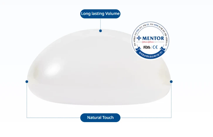 Silicone breast augmentation implant showing smooth profile, long-lasting volume, and natural touch characteristics commonly used in breast implant surgery.