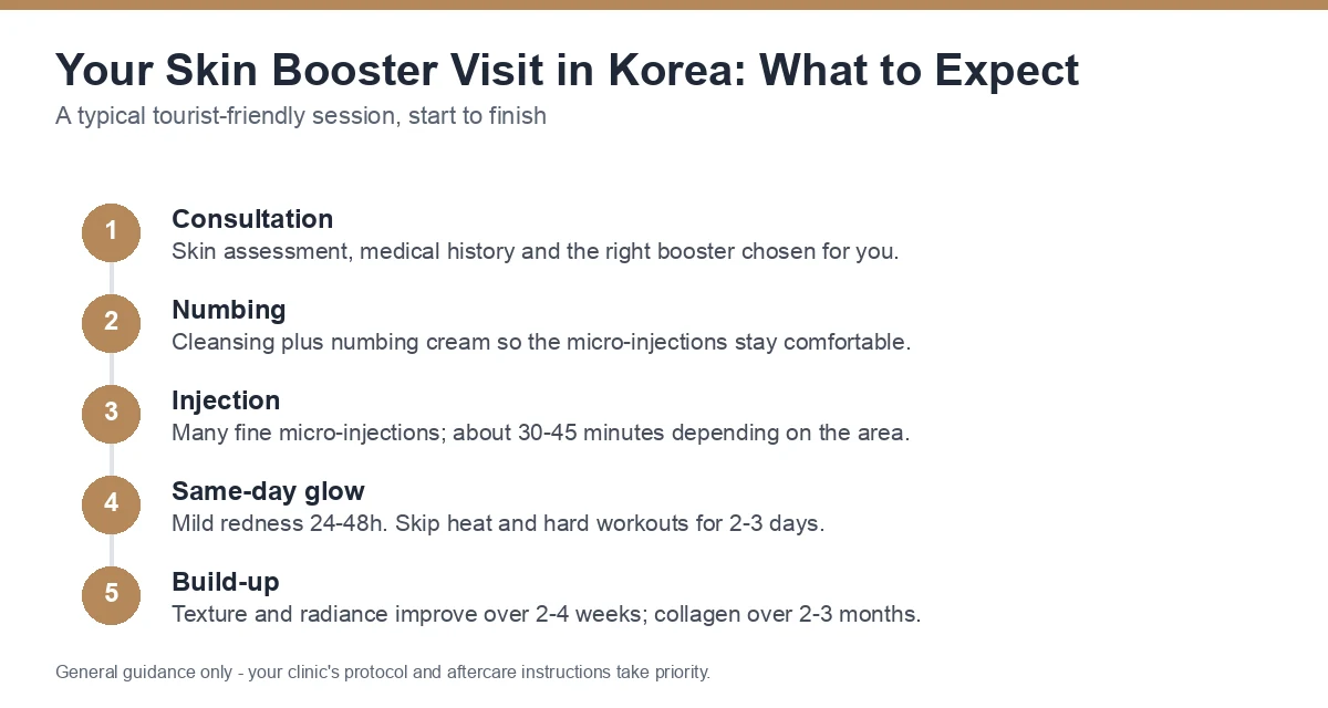 Timeline of a skin booster treatment visit in Korea for tourists