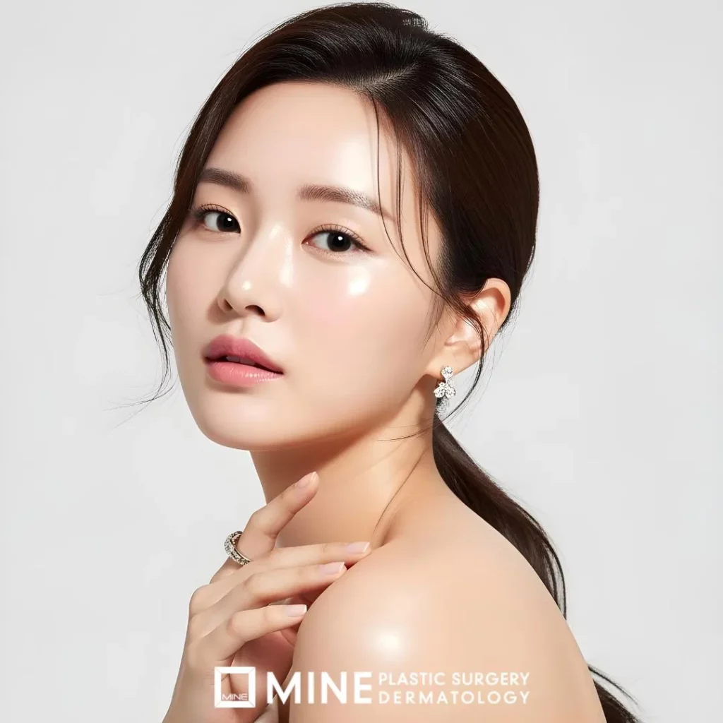 A woman with radiant, smooth skin after Juvelook and Rejuran treatments, showcasing natural glow and youthful complexion at MINE Plastic Surgery Dermatology.