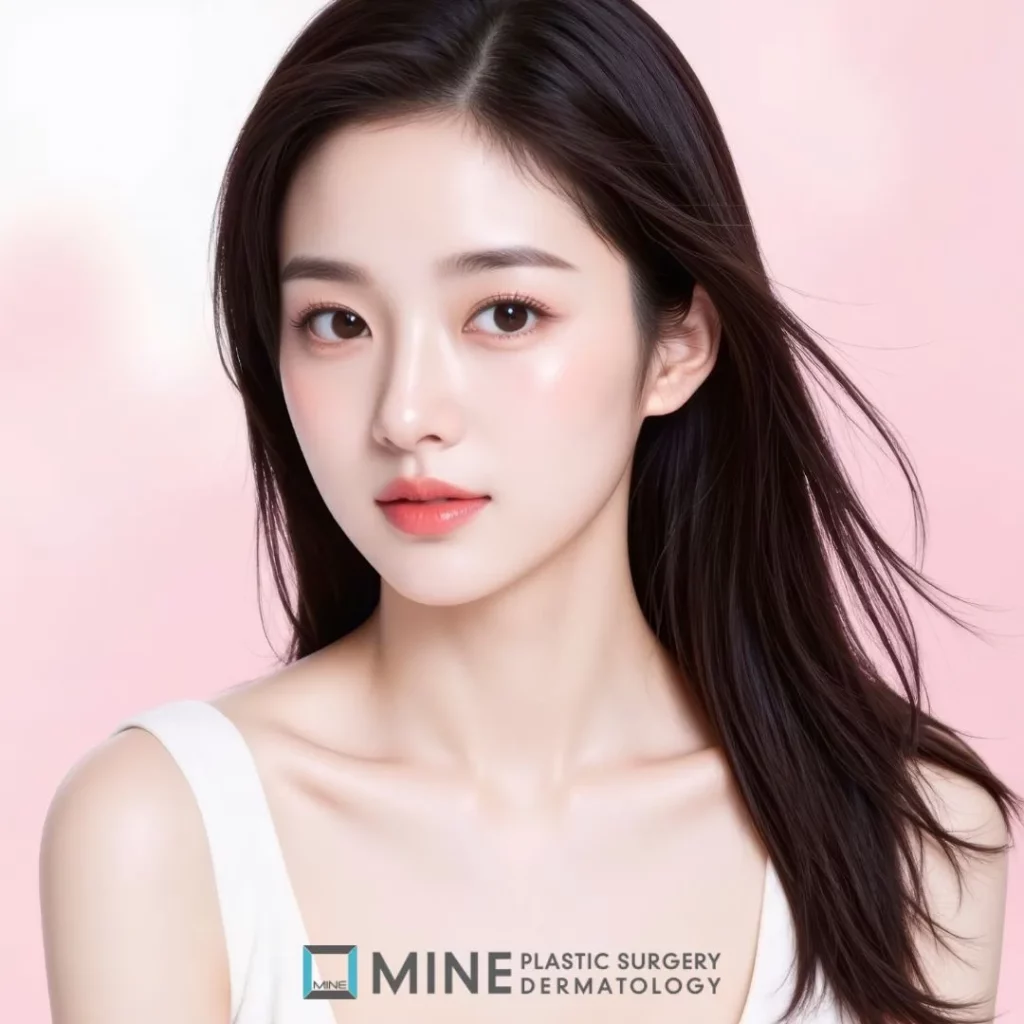 Radiant young woman with smooth, glowing skin against a soft pink background, representing Re2O skin booster treatment that enhances collagen production and improves skin elasticity and hydration.