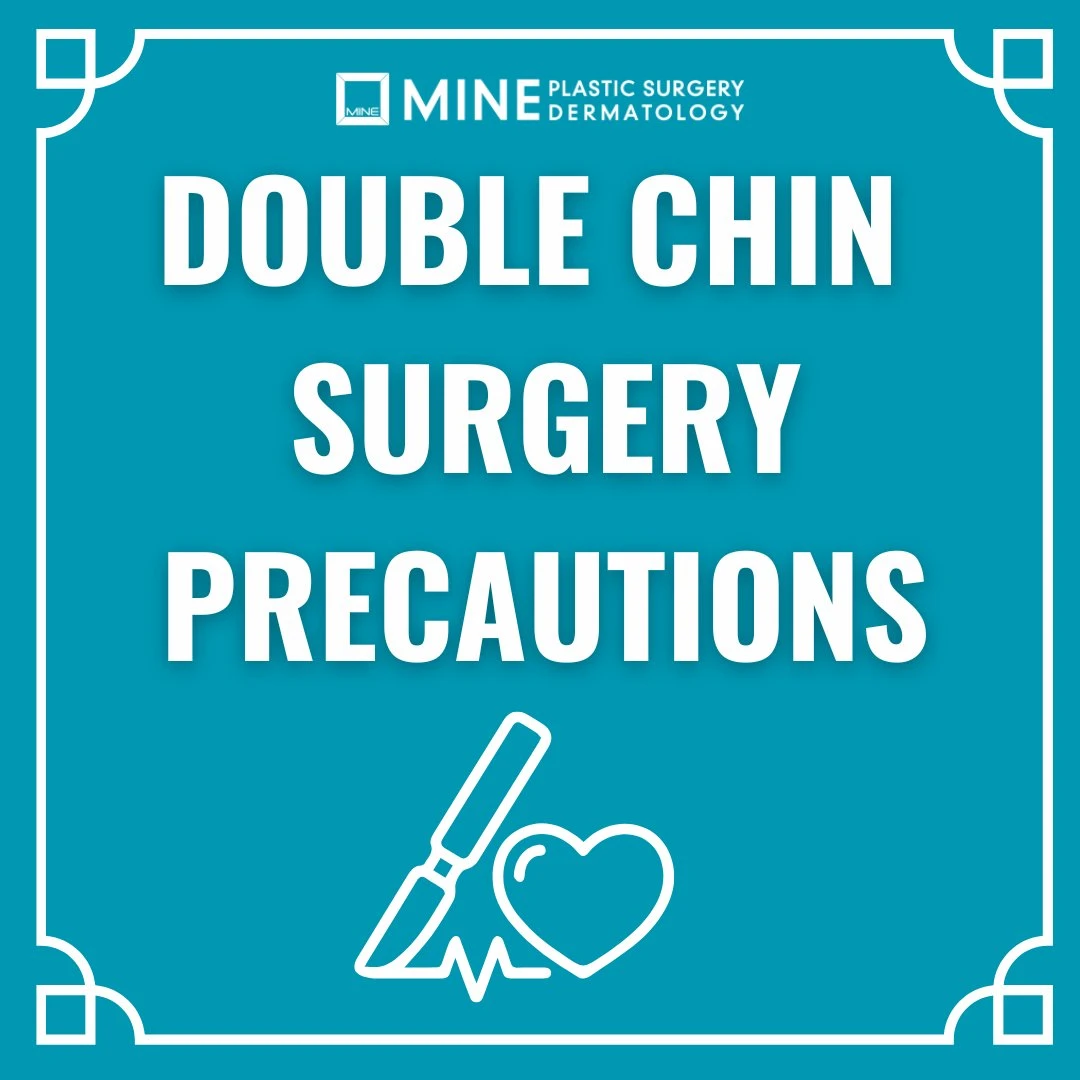Double chin surgery in Korea aftercare and recovery precautions infographic — compression garment, activity restrictions, and follow-up schedule