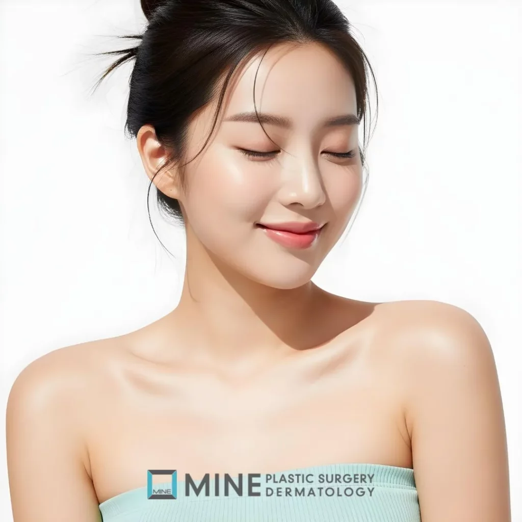 Radiant skin beauty model illustrating skin rejuvenation results associated with Re20 collagen and Juvelook treatments for improved elasticity, hydration, and natural glow.