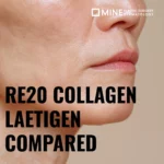 Re20 collagen skin booster vs Laetigen compared — side profile of woman with glowing skin after K-Beauty injectable treatment at Mine Clinic Plastic Surgery Dermatology Seoul Korea.