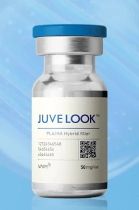 Juvelook PLA/HA hybrid filler used to treat sunken smile lines and nasolabial folds at Mine Clinic Seoul.