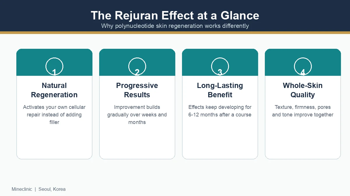 The Rejuran effect at a glance: natural regeneration, progressive results, long-lasting benefit and whole-skin quality