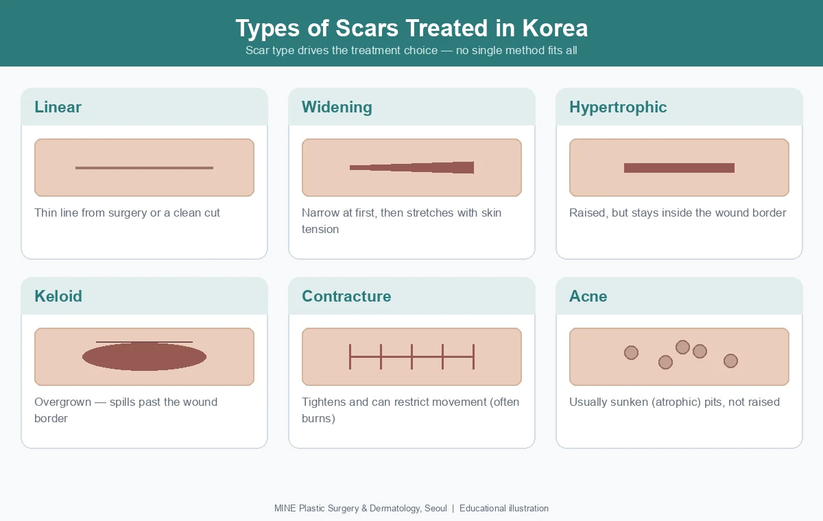 Six types of scars treated for scar removal Korea patients