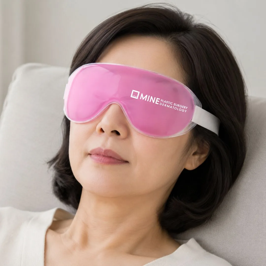 Warm compress eye mask used from day four of eyelid surgery recovery