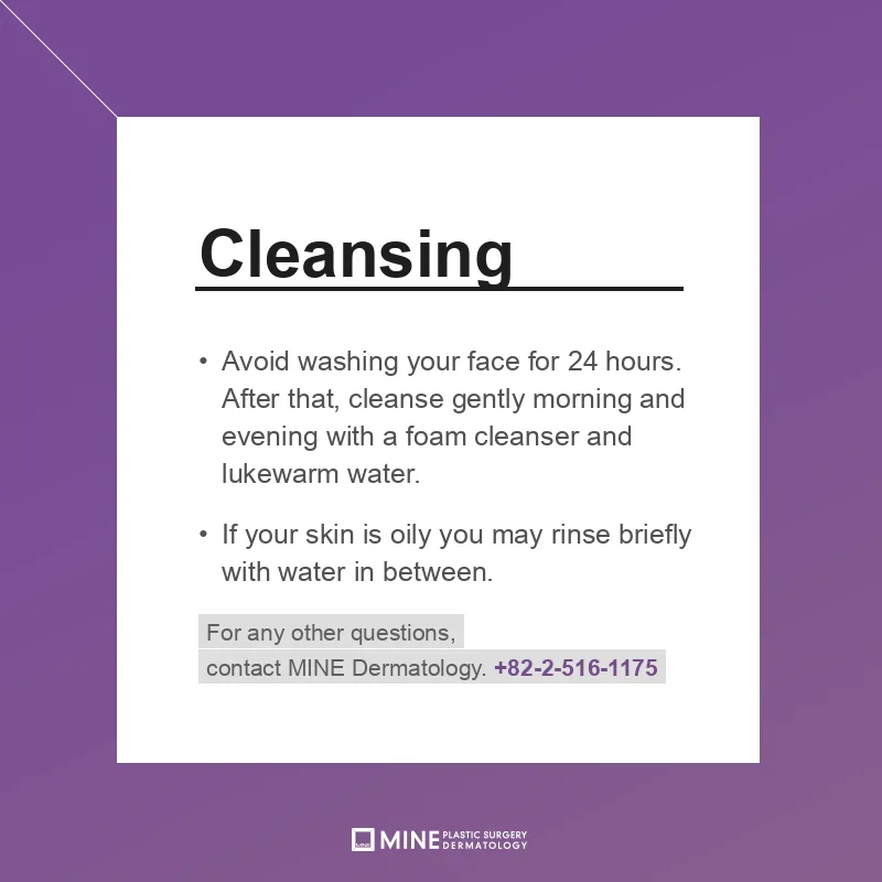 Chemical peel aftercare card explaining the 24-hour no-wash rule and gentle cleansing from day two