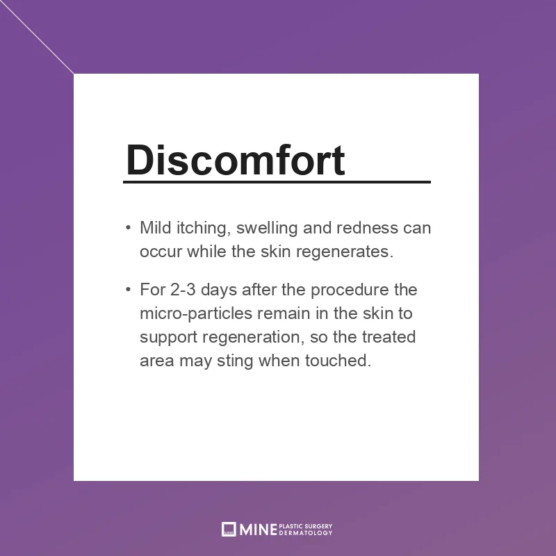 Card describing mild itching, swelling and stinging in the first days of chemical peel aftercare