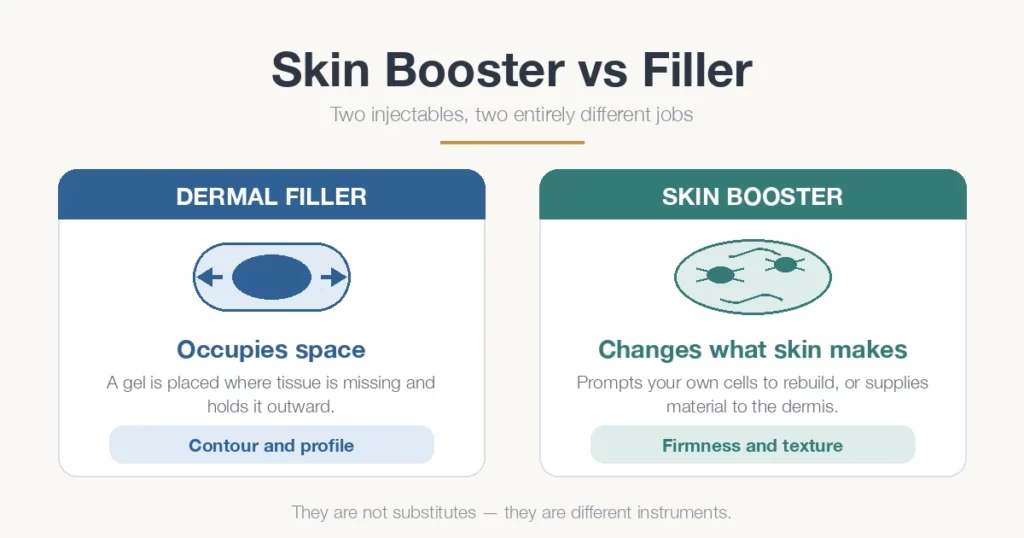 Skin booster vs filler comparison — two injectable treatment types explained
