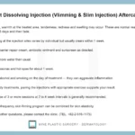 Fat dissolving injection aftercare card from MINE Plastic Surgery & Dermatology listing normal reactions, bruising, skin care, restrictions and session intervals