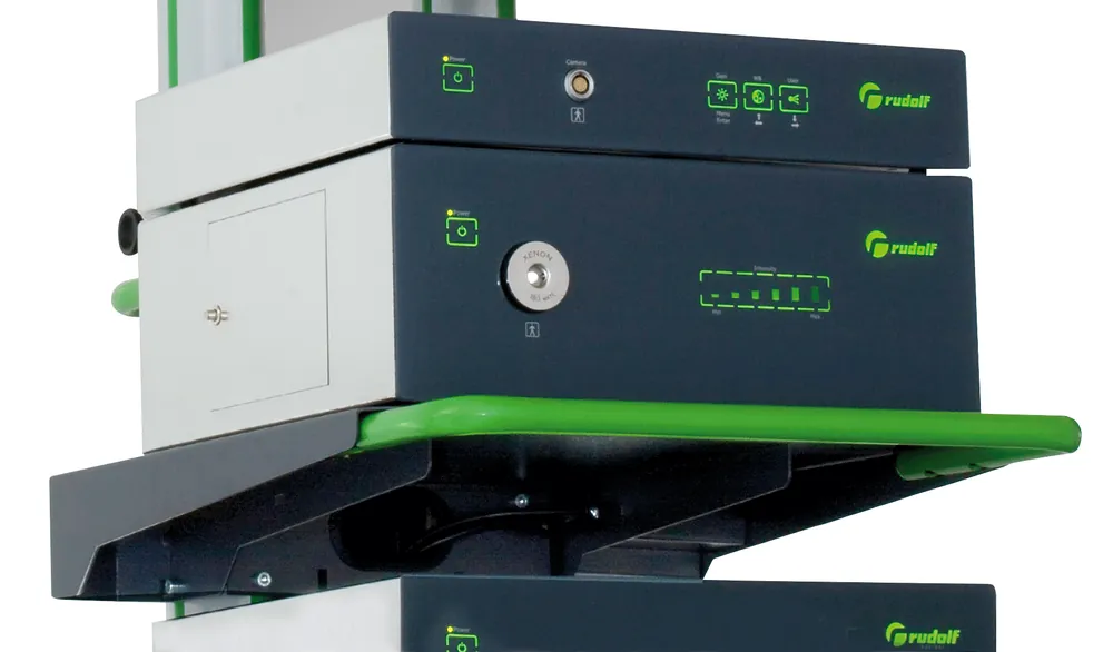 Rudolf endoscopic camera control unit and xenon light source, the kind of equipment used for endoscope-assisted implant pocket dissection.