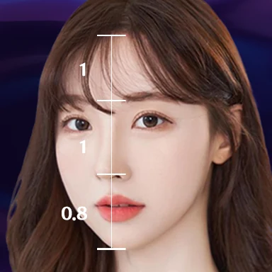 Hairline lowering vs hair transplant consultation reference: facial thirds ratio of about 1:1:0.8 — model photo, not a treatment result