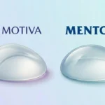 Motiva vs Mentor breast implants shown side by side in an illustrative render, not a product photo