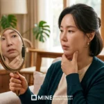 Platysmaplasty not working concern: staged image of a woman checking under her chin in a hand mirror