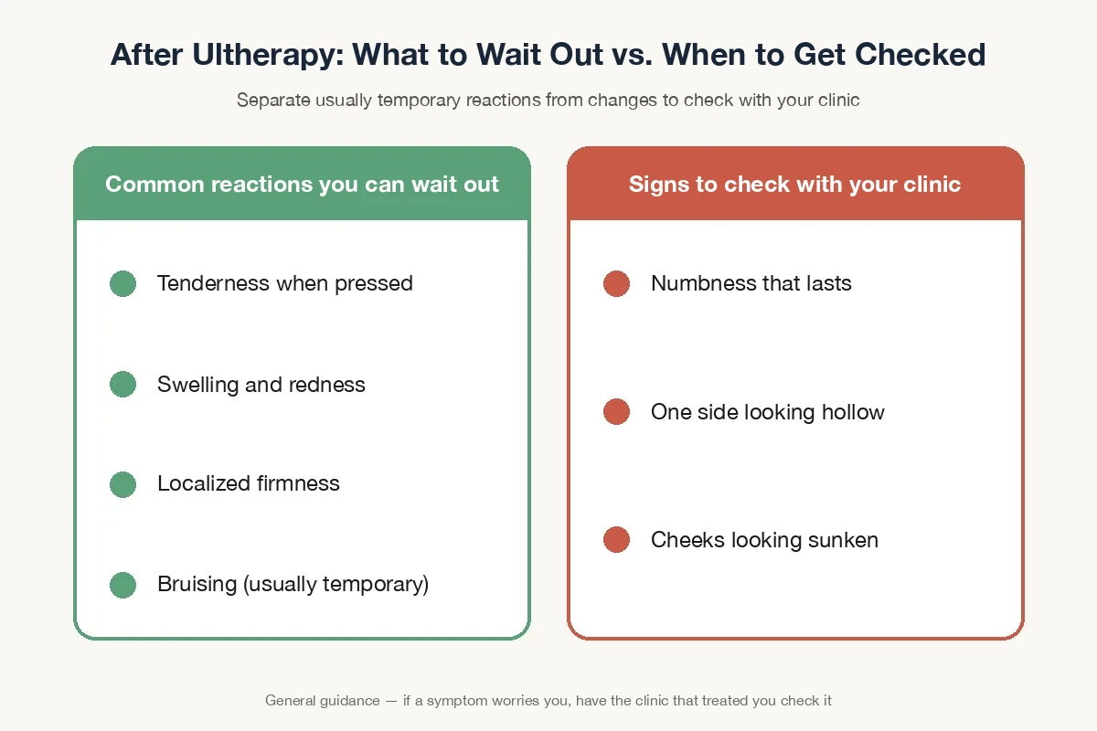 Ultherapy for men aftercare chart: common temporary reactions versus signs to check with your clinic